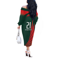 Bangladesh Cricket Custom Off The Shoulder Long Sleeve Dress The Tigers Mascot with Sporty Style - Wonder Print Shop