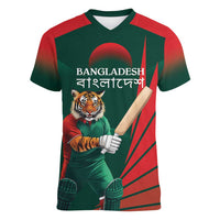 Bangladesh Cricket Custom Women V-Neck T-Shirt The Tigers Mascot with Sporty Style - Wonder Print Shop