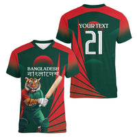 Bangladesh Cricket Custom Women V-Neck T-Shirt The Tigers Mascot with Sporty Style - Wonder Print Shop