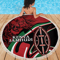 Happy Jamhuri Day Kenya Beach Blanket Kenyan Lion and Maasai Shield LT9 - Wonder Print Shop