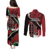 Happy Jamhuri Day Kenya Couples Matching Puletasi and Long Sleeve Button Shirt Kenyan Lion and Maasai Shield LT9 - Wonder Print Shop