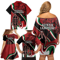 Happy Jamhuri Day Kenya Family Matching Off Shoulder Short Dress and Hawaiian Shirt Kenyan Lion and Maasai Shield LT9 - Wonder Print Shop