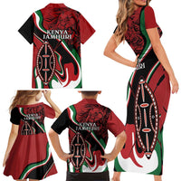 Happy Jamhuri Day Kenya Family Matching Short Sleeve Bodycon Dress and Hawaiian Shirt Kenyan Lion and Maasai Shield - Wonder Print Shop
