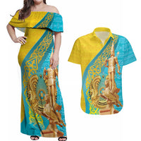 Issyk Mystery Kazakhstan Golden Man Couples Matching Off Shoulder Maxi Dress and Hawaiian Shirt LT9 - Wonder Print Shop