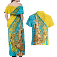 Issyk Mystery Kazakhstan Golden Man Couples Matching Off Shoulder Maxi Dress and Hawaiian Shirt LT9 - Wonder Print Shop