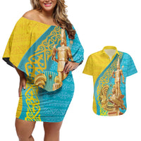 Issyk Mystery Kazakhstan Golden Man Couples Matching Off Shoulder Short Dress and Hawaiian Shirt LT9 - Wonder Print Shop