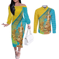 Issyk Mystery Kazakhstan Golden Man Couples Matching Off The Shoulder Long Sleeve Dress and Long Sleeve Button Shirt