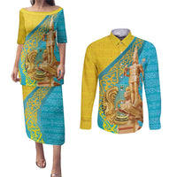 Issyk Mystery Kazakhstan Golden Man Couples Matching Puletasi and Long Sleeve Button Shirt LT9 - Wonder Print Shop