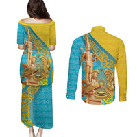 Issyk Mystery Kazakhstan Golden Man Couples Matching Puletasi and Long Sleeve Button Shirt LT9 - Wonder Print Shop