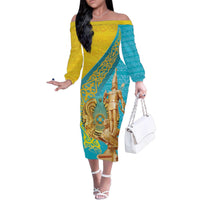 Issyk Mystery Kazakhstan Golden Man Family Matching Off The Shoulder Long Sleeve Dress and Hawaiian Shirt - Wonder Print Shop