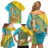 Issyk Mystery Kazakhstan Golden Man Family Matching Off Shoulder Short Dress and Hawaiian Shirt LT9 - Wonder Print Shop