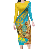 Issyk Mystery Kazakhstan Golden Man Long Sleeve Bodycon Dress - Wonder Print Shop