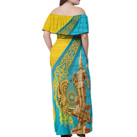 Issyk Mystery Kazakhstan Golden Man Off Shoulder Maxi Dress - Wonder Print Shop