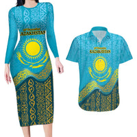 Kazakhstan Independence Day Personalized Couples Matching Long Sleeve Bodycon Dress and Hawaiian Shirt 16 December with Kazakh Pattern LT9 - Wonder Print Shop