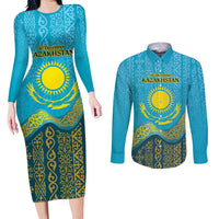 Kazakhstan Independence Day Personalized Couples Matching Long Sleeve Bodycon Dress and Long Sleeve Button Shirt 16 December with Kazakh Pattern LT9 - Wonder Print Shop