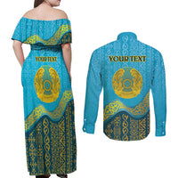 Kazakhstan Independence Day Personalized Couples Matching Off Shoulder Maxi Dress and Long Sleeve Button Shirt 16 December with Kazakh Pattern LT9 - Wonder Print Shop