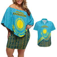 Kazakhstan Independence Day Personalized Couples Matching Off Shoulder Short Dress and Hawaiian Shirt 16 December with Kazakh Pattern LT9 - Wonder Print Shop