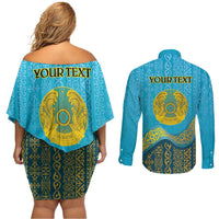 Kazakhstan Independence Day Personalized Couples Matching Off Shoulder Short Dress and Long Sleeve Button Shirt 16 December with Kazakh Pattern LT9 - Wonder Print Shop
