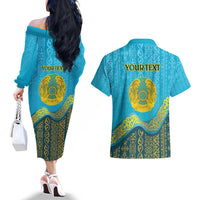 Kazakhstan Independence Day Personalized Couples Matching Off The Shoulder Long Sleeve Dress and Hawaiian Shirt 16 December with Kazakh Pattern LT9 - Wonder Print Shop