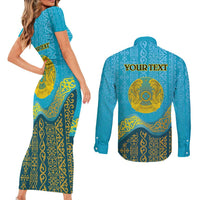 Kazakhstan Independence Day Personalized Couples Matching Short Sleeve Bodycon Dress and Long Sleeve Button Shirt 16 December with Kazakh Pattern LT9 - Wonder Print Shop