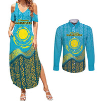 Kazakhstan Independence Day Personalized Couples Matching Summer Maxi Dress and Long Sleeve Button Shirt 16 December with Kazakh Pattern LT9 - Wonder Print Shop