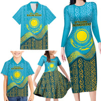 Kazakhstan Independence Day Personalized Family Matching Long Sleeve Bodycon Dress and Hawaiian Shirt 16 December with Kazakh Pattern LT9 - Wonder Print Shop