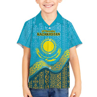 Kazakhstan Independence Day Personalized Family Matching Off The Shoulder Long Sleeve Dress and Hawaiian Shirt 16 December with Kazakh Pattern - Wonder Print Shop