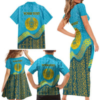 Kazakhstan Independence Day Personalized Family Matching Short Sleeve Bodycon Dress and Hawaiian Shirt 16 December with Kazakh Pattern - Wonder Print Shop