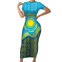 Kazakhstan Independence Day Personalized Family Matching Short Sleeve Bodycon Dress and Hawaiian Shirt 16 December with Kazakh Pattern - Wonder Print Shop