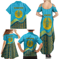 Kazakhstan Independence Day Personalized Family Matching Summer Maxi Dress and Hawaiian Shirt 16 December with Kazakh Pattern - Wonder Print Shop