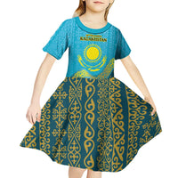 Kazakhstan Independence Day Personalized Kid Short Sleeve Dress 16 December with Kazakh Pattern - Wonder Print Shop