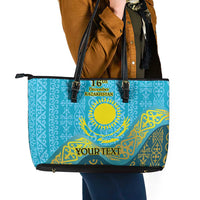 Kazakhstan Independence Day Personalized Leather Tote Bag 16 December with Kazakh Pattern - Wonder Print Shop