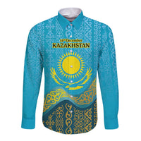 Kazakhstan Independence Day Personalized Long Sleeve Button Shirt 16 December with Kazakh Pattern - Wonder Print Shop