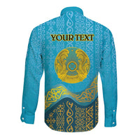 Kazakhstan Independence Day Personalized Long Sleeve Button Shirt 16 December with Kazakh Pattern - Wonder Print Shop
