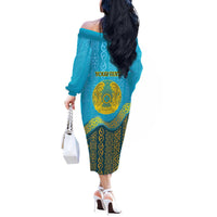 Kazakhstan Independence Day Personalized Off The Shoulder Long Sleeve Dress 16 December with Kazakh Pattern - Wonder Print Shop