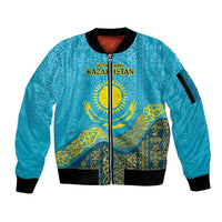 Kazakhstan Independence Day Personalized Sleeve Zip Bomber Jacket 16 December with Kazakh Pattern - Wonder Print Shop
