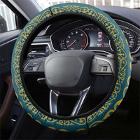 Kazakhstan Independence Day Steering Wheel Cover 16 December with Kazakh Pattern - Wonder Print Shop