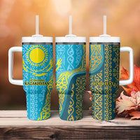 Kazakhstan Independence Day Personalized Tumbler With Handle 16 December with Kazakh Pattern - Wonder Print Shop
