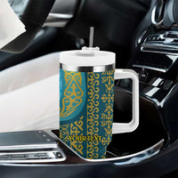 Kazakhstan Independence Day Personalized Tumbler With Handle 16 December with Kazakh Pattern - Wonder Print Shop