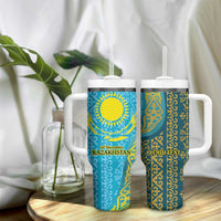 Kazakhstan Independence Day Personalized Tumbler With Handle 16 December with Kazakh Pattern - Wonder Print Shop