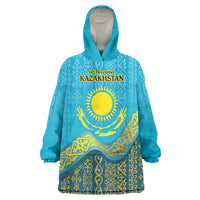 Kazakhstan Independence Day Personalized Wearable Blanket Hoodie 16 December with Kazakh Pattern - Wonder Print Shop