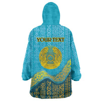 Kazakhstan Independence Day Personalized Wearable Blanket Hoodie 16 December with Kazakh Pattern - Wonder Print Shop
