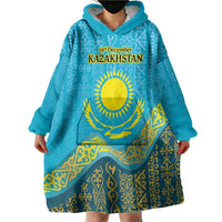 Kazakhstan Independence Day Personalized Wearable Blanket Hoodie 16 December with Kazakh Pattern - Wonder Print Shop