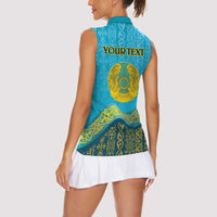 Kazakhstan Independence Day Personalized Women Sleeveless Polo Shirt 16 December with Kazakh Pattern - Wonder Print Shop