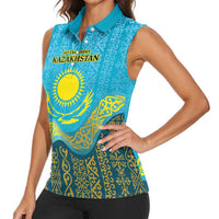 Kazakhstan Independence Day Personalized Women Sleeveless Polo Shirt 16 December with Kazakh Pattern - Wonder Print Shop