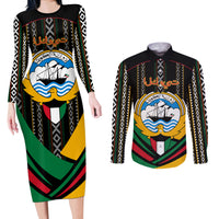 Kuwait Hawk of Quraish With Al Sadu Pattern Personalized Couples Matching Long Sleeve Bodycon Dress and Long Sleeve Button Shirt LT9 - Wonder Print Shop