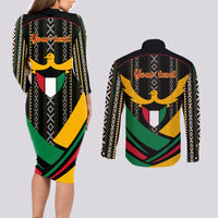 Kuwait Hawk of Quraish With Al Sadu Pattern Personalized Couples Matching Long Sleeve Bodycon Dress and Long Sleeve Button Shirt LT9 - Wonder Print Shop