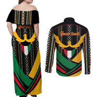 Kuwait Hawk of Quraish With Al Sadu Pattern Personalized Couples Matching Off Shoulder Maxi Dress and Long Sleeve Button Shirt LT9 - Wonder Print Shop