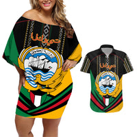 Kuwait Hawk of Quraish With Al Sadu Pattern Personalized Couples Matching Off Shoulder Short Dress and Hawaiian Shirt LT9 - Wonder Print Shop