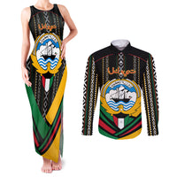 Kuwait Hawk of Quraish With Al Sadu Pattern Personalized Couples Matching Tank Maxi Dress and Long Sleeve Button Shirt LT9 - Wonder Print Shop